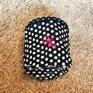 Initials,Inc. Full Circle Polka Dot Cosmetic Bag with embroidered K
